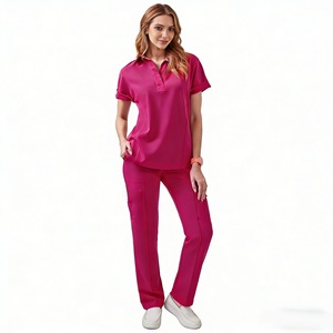 Women's Medical <b>Scrub</b> <b>Set</b> Split Top And Bottom Rose Pink Light Blue Navy Black Yellow Woven Fabric Hospital Uniforms S XXL - Product Image 4
