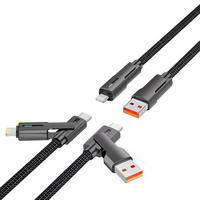 Kabel pengisi daya USB mikro, kabel pengisian daya USB mikro berputar ganda 4 dalam 1, kepang nilon 65W
