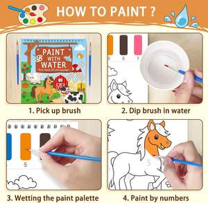 Kit di Pittura ad Acquerello Senza Disordine a Tema Fattoria per Bambini 1-3 Anni, 10 Fogli Stampati Digitalmente, Regalo Artistico - Product Image 3