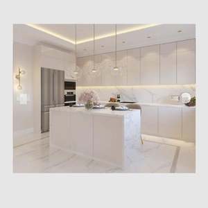 Gabinetes de Cocina Modernos en Forma de L Personalizables con Acabado Lacado, Diseño de Cristal Tallado Alto, Revestimiento de Acero Inoxidable para Uso Doméstico - Product Image 6