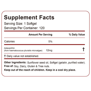 Suplementos Antioxidantes de Astaxantina Originales de Marca Privada de 12 mg, Cápsulas de Gel Suave de Astaxantina Blanqueadoras Premium para el Cuidado de la Piel - Product Image 2