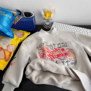 <span class=keywords><strong>Felpa</strong></span> in Pile Tinta Unita con Graffiti per Bambini, Inverno 2025, Pullover Monopezzo Ispessito, Elegante, Casual, Caldo e di Tendenza - Product Image 4