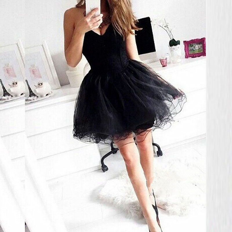 Sweetheart Lace Tulle Black Short Homecoming Dress