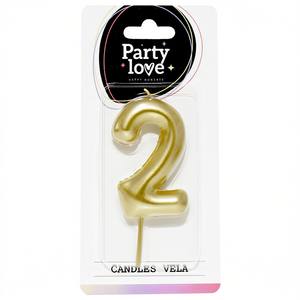 Candela Numero 2 per Feste, 6 Cm, Candele Dorate per Compleanno - Product Image 1