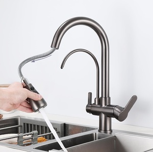 Grifo Mezclador <span class=keywords><strong>de</strong></span> <span class=keywords><strong>Cocina</strong></span> Moderno <span class=keywords><strong>de</strong></span> Latón Gris Metálico, 2 Manijas, 3 Vías, con Rociador Extraíble, Cerámica, Montaje en Cubierta, <span class=keywords><strong>Filtro</strong></span> <span class=keywords><strong>de</strong></span> <span class=keywords><strong>Agua</strong></span> Potable, Gran Venta 2025 - Product Image 2
