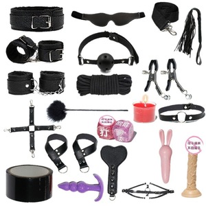 SM pour Couples, Jeu de Rôle Fétichiste, Bondage, Menottes en Cuir Imprimé Léopard, Fouet, Collier, Bâillon, Ensemble de Contrainte 18+ - Product Image 1