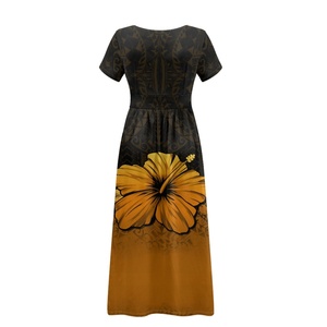Robe <span class=keywords><strong>en</strong></span> tricot <span class=keywords><strong>pour</strong></span> femmes à imprimé de fleurs <span class=keywords><strong>en</strong></span> plumeria jaune style hawaï<span class=keywords><strong>en</strong></span> robe longue à manches courtes robes <span class=keywords><strong>pour</strong></span> femmes <span class=keywords><strong>pour</strong></span> les occasions spéciales - Product Image 3