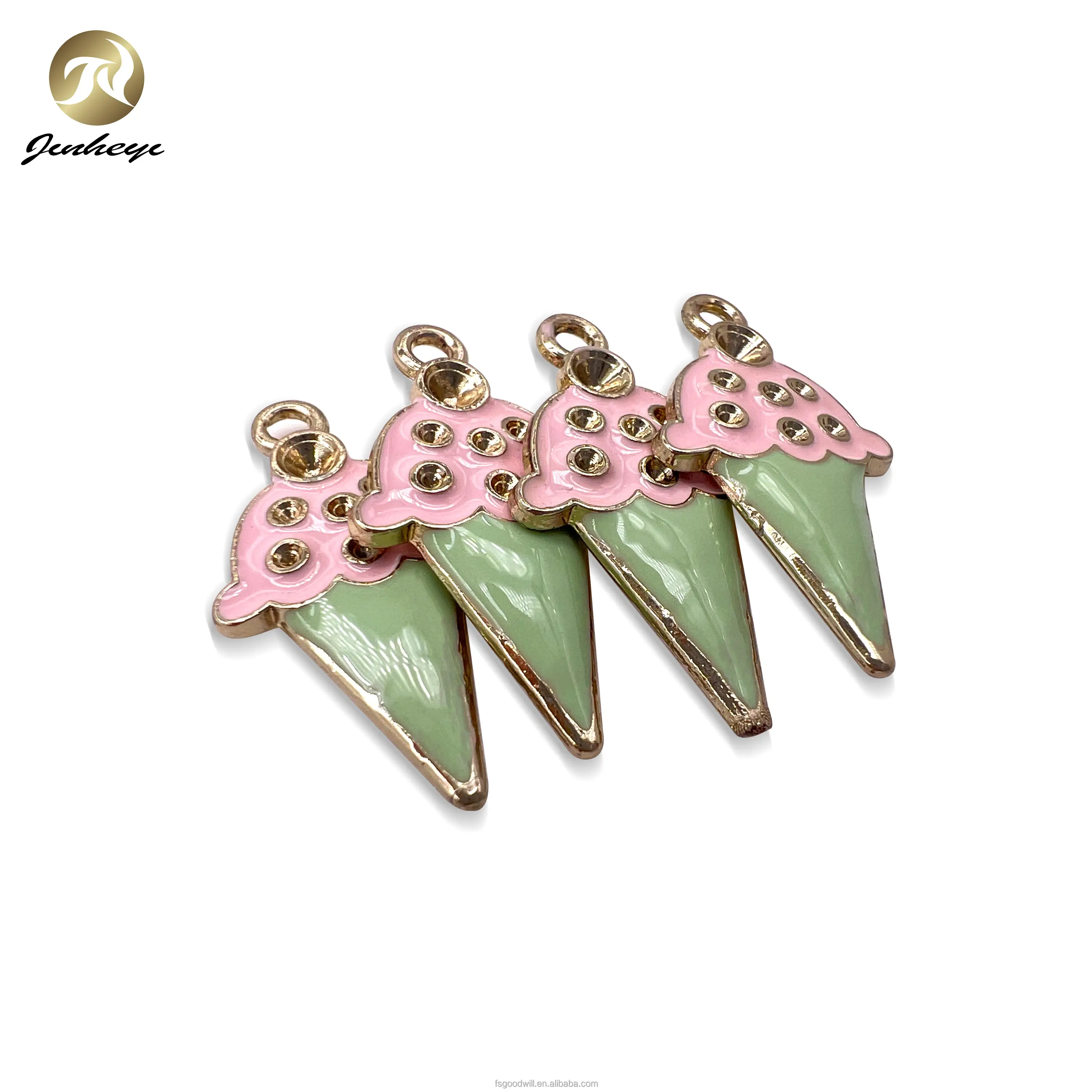 Custom Wholesale Pendant Ice-cream Shape Green Pink Enamel Metal Pendant For Garments Zipper Puller