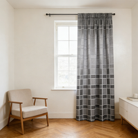Tissu de rideau jacquard gris à carreaux minimaliste le plus vendu, tissu durable à motifs géométriques pour salon