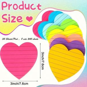 8 Colors Fluorescent Heart-Shaped Self-Adhesive <b>Memo</b> <b>Pads</b> 76*76mm Size School Supplies Stationery Line Design Back-to-School - Product Image 5