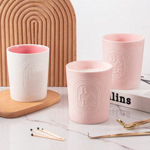 ถ้วยเทียนหอม Tao Zhizhi ลายนูน สีชมพู เซรามิก ของตกแต่งบ้าน ของขวัญ - Product Image 1