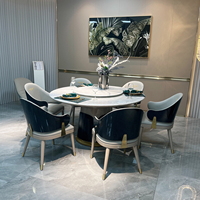 RIKKASI Maßgefertigter Drehbarer 6-Sitzer Esszimmer-Möbel Moderner Luxuriöser Weißer Marmor Runder Esstisch-Set für 6 Personen