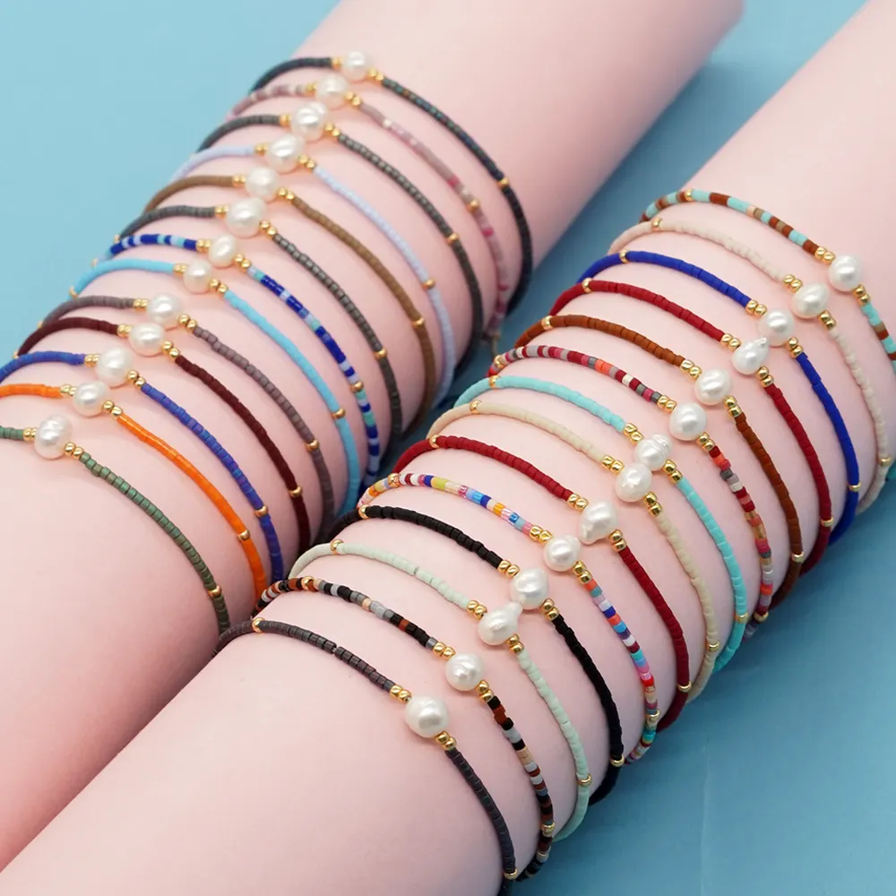Go2boho Schlussverkauf Süßwasser-Perlen-Armband Boho-Glasperlen handgefertigt gewebt einstellbar modisch Schmuckarmbänder für Damen
