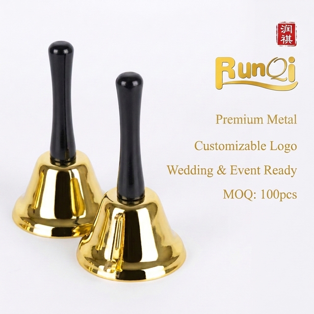 Factory Direct Gold Iron Hand Bell Loud Service Call Bell for Restaurant Hotel Wedding Classroom Professional Desk Chime