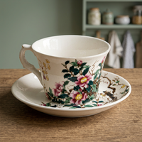 Tasse en céramique Shin Tai Yuan avec décalcomanie camélia sous glaçure, sérigraphie et impression par transfert d'eau, vaisselle durable et lavable