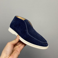 Chaussures à enfiler en cuir de vachette véritable et daim pour hommes, style mocassin, décontractées, mi-montantes, minimalistes, type bottines, pour tenue business décontractée
