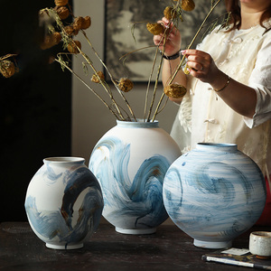 Jingdezhen vẽ tay bình gốm Trung Quốc phong cách mực trang trí phòng khách hoa khô đồ trang trí thủy canh Lọ sứ - Product Image 1