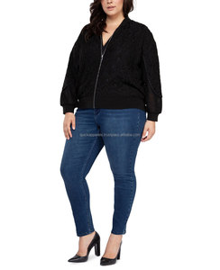 Veste bomber décontractée pour femme, coupe-vent et respirante, en nylon/coton avec fermeture éclair et dentelle, style italien tendance pour filles, collection hiver. - Product Image 3