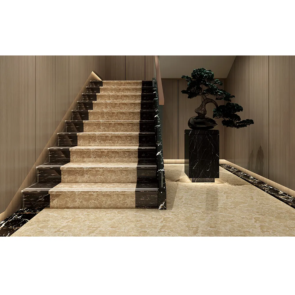 Step Nose Tiles Yellow Marble Look Porcelain Modern CLASSIC Vitrified Polished Stair Tile Full Body Glossy Tiles