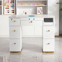 Station de manucure de luxe avec collecteur de poussière intégré, pieds en colonne romaine, accents dorés, table à ongles, mobilier de salon pour institut de beauté
