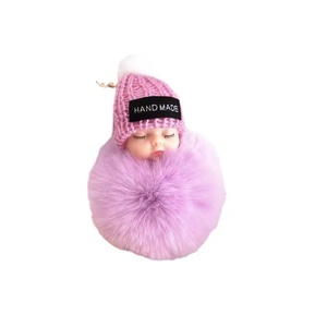 Dễ thương 8cm ngủ bé búp bê Keychain Pompom thỏ lông bóng Móc Chìa Khóa Fluffy xe Keyring Túi món quà quyến rũ lông sang trọng Keychain - Product Image 5