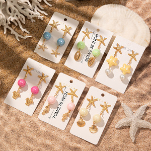 Juego de Aretes de Moda, Chapados en Oro, con Dijes en Forma de Estrella de Mar y Concha, Venta al por Mayor de Fábrica, Aretes Económicos para Mujer - Product Image 3