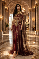 Robe de soirée vintage de luxe, col haut, ornée de perles et de cristaux, style droit, manches courtes, longueur maxi, robe de soirée longue
