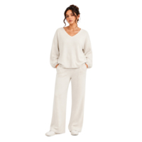 Ensemble Lounge Deux Pièces en Maille pour Femme : Pull à Manches Longues et Pantalon Large – Tenue Décontractée Automne-Hiver (Vente en Gros)