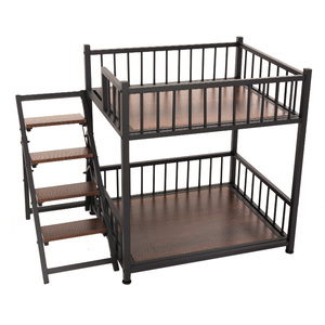Коричневая кровать-мебель для собак из массивного железа и дерева с квадратными трубчатыми элементами, дышащая, с горизонтальной раздвижной дверцей и лестницей - Product Image 4
