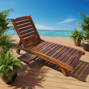 DISHI <span class=keywords><strong>Chaise</strong></span> <span class=keywords><strong>longue</strong></span> de jardin en bois massif brun foncé, style américain et européen du milieu du siècle, pour extérieur, plage, pliable - Product Image 1