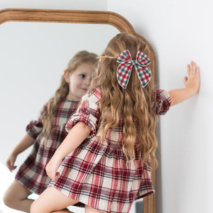 圣诞红绿水牛格子格子呢格子水手蝴蝶结夹子圣诞女婴寓言蝴蝶结发夹 - Product Image 3
