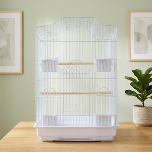 <b>Small</b> Bird Cage With Plastic Tray White Wire Frame Durable Indoor Use Simple Rectangle Design - Product Image 5