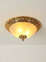 Plafonnier LED encastré en cuivre de style européen avec abat-jour en verre, design moderne et épuré pour chambres, salons et couloirs