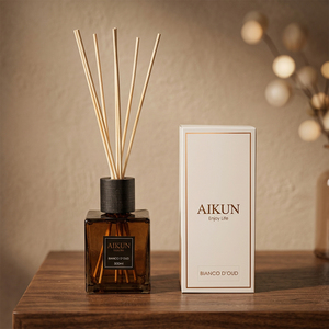 Aikun Large Capacity 500ml Square Amber Glass Reed <b>Diffuser</b> With Natural <b>Sticks</b> And Printed Gift Box For Luxury Home Fragrance - Product Image 1