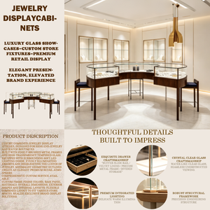 Bancone Espositivo per Gioielli in Legno Curvo con Vetro, Arredamento Completo per Negozi con Vetrina a Muro, Esposizione Gioielli per Centri Commerciali - Product Image 4