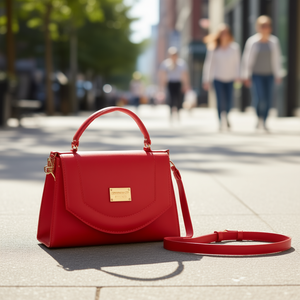 Sac messager pour femme Fana Style, rouge, en PU, avec fermeture à rabat, bandoulière, portable, usage quotidien, couleur unie, simple et tendance - Product Image 2