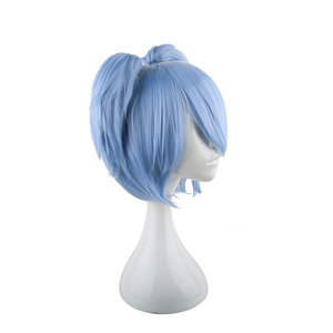 Parrucca cosplay di alta qualità di Nagisa Shiota, <span class=keywords><strong>capelli</strong></span> <span class=keywords><strong>corti</strong></span> <span class=keywords><strong>blu</strong></span> chiaro con doppia coda di cavallo, resistenti al calore, per feste - Product Image 2