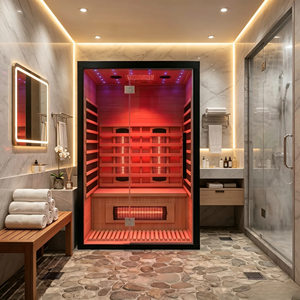 Cabine de <span class=keywords><strong>sauna</strong></span> infrarouge à spectre complet pour 2 personnes, en bois massif de pruche, avec thérapie par lumière rouge, cadre noir - Product Image 5