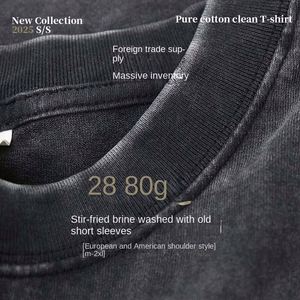 Men's 280G Retro Faded T-shirt European Size Short Sleeve Cotton Solid Pattern Digital Direct Injection Logo Oversize T Shirts - Product Image 4