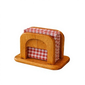 Porte-boîte à mouchoirs en bois moderne avec tissu à carreaux rouges, design autoportant pour la décoration de la maison - Product Image 1