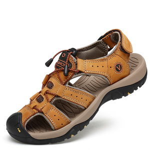 Men <b>Closed</b> <b>Toe</b> Leather <b>Sandals</b> Summer Outdoor Anti Slip Hiking Shoes Rubber Sole EVA Midsole - Product Image 3