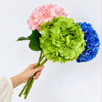 Vente en gros d'usine, fleurs artificielles en hydrangea bleu au toucher réel, tige unique, fleurs artificielles pour bouquet de mariage, vase, décoration de la maison
