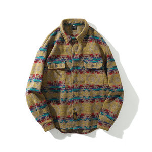 Chaqueta Bomber de Lana para Hombre, Estilo Vintage, Talla XL, Holgada, Manga Larga, Estilo Occidental, Otoño, ODM, Estampado Azteca Navajo, Tinte Liso en la Parte Delantera - Product Image 2