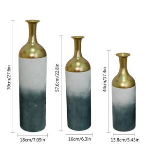 Ensemble de 3 vases décoratifs en métal, motif feuille d'or, vases sur pied, gris antique, blanc, vases hauts pour la décoration du salon, de l'entrée - Product Image 3