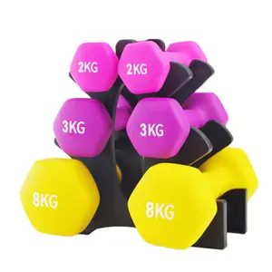 Zjfit Hot Sale Home Gym Krachttraining 1Kg-10Kg Hex Neopreen Gecoate Dumbbells Set Met Rack Fitness Accessoires