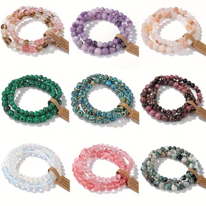 Unisex Trendy Geometric <strong>Beaded</strong> <strong>Bracelet</strong> 4/6/8MM Natural Stone 3-Piece Set Crystal Healing Elastic Charm Jewelry - Product Image 1