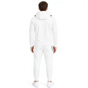 Unisex <b>White</b> Full Zip Hooded Tracksuit Set <b>Jogger</b> Pants Two Piece Casual Sportswear 100% Cotton Eco-Friendly Lightweight Custom - Product Image 4