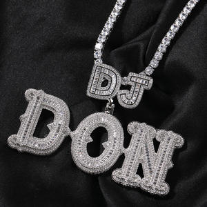 Hip Hop personnalisé nom cubique Zircon couronne goutte à goutte lettres à bulles glacées chaîne pendentifs et colliers pour hommes bijoux chaîne de Tennis cubaine - Product Image 1
