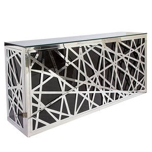 Moderno Multi-face Argento In Acciaio Inox Nero Superiore di Vetro HA CONDOTTO LA Luce Tavolo Da <span class=keywords><strong>Bar</strong></span> Per <span class=keywords><strong>Bar</strong></span> Da Sposa Noleggio - Product Image 2