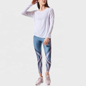 Leggings de yoga pour femmes avec logo personnalisé, longueur intégrale, taille haute, imprimé géométrique, respirant, en spandex et polyester, pantalon de sport - Product Image 2